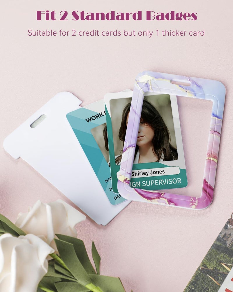 Uniclife حامل شارة منزلق بتصميم رخام وردي بلاستيك مع بكرة شارة قابلة للسحب وحزام قابل للفصل واقي بطاقات عمودي للموظفين والممرضات والمعلمين والطلاب - Image 2